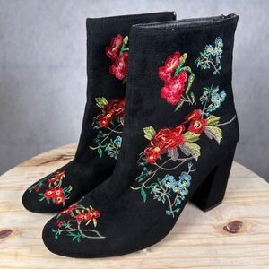 Lady Godiva Stacy-6 Floral Embroidered Boots Women 8.5 Black Good Boho Heel
